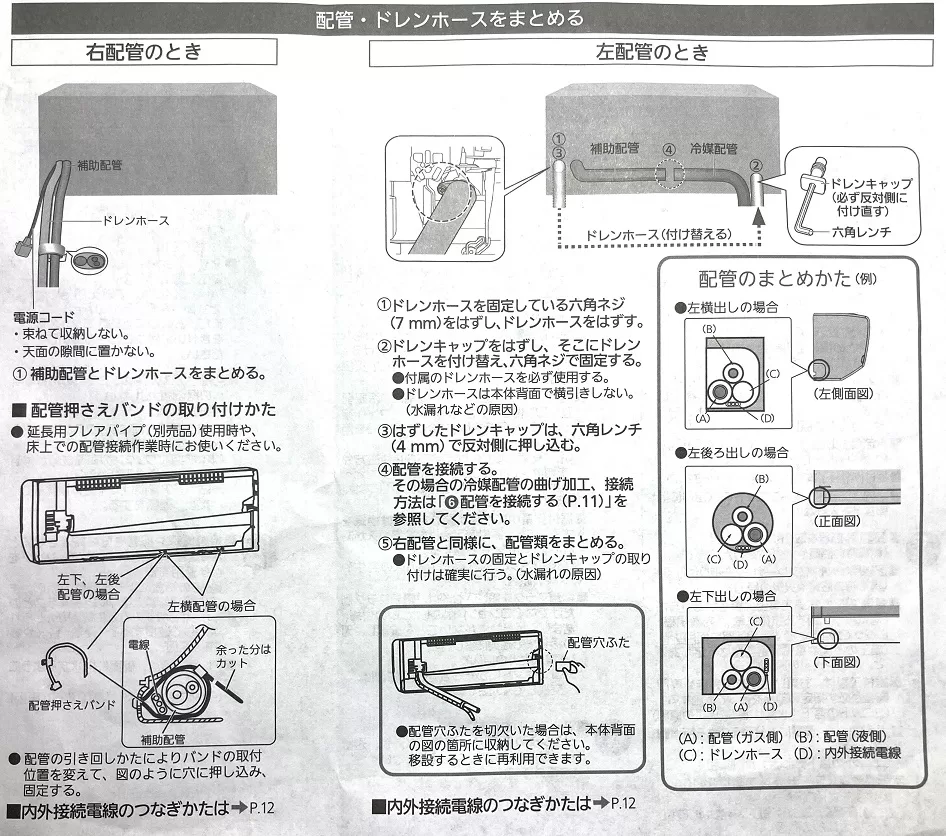 据付工事説明書　エアコン配管類まとめ方